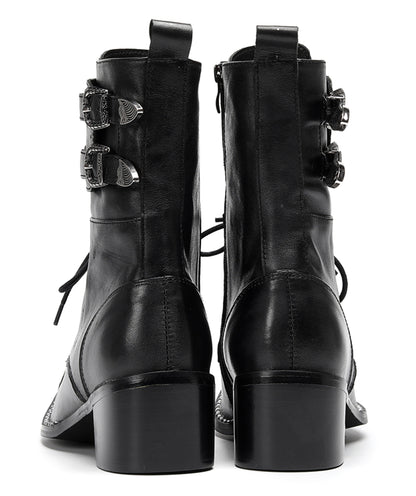 Mens Black Leather Metal Cap Toe Cowboy Western Boots