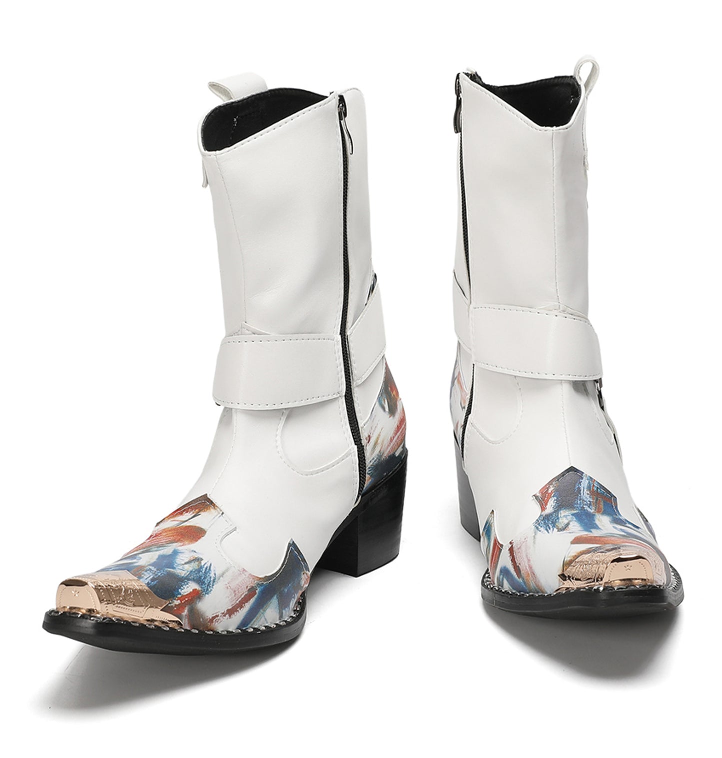 Mens Top-Grain Leather High Top Western Cowboy Boots