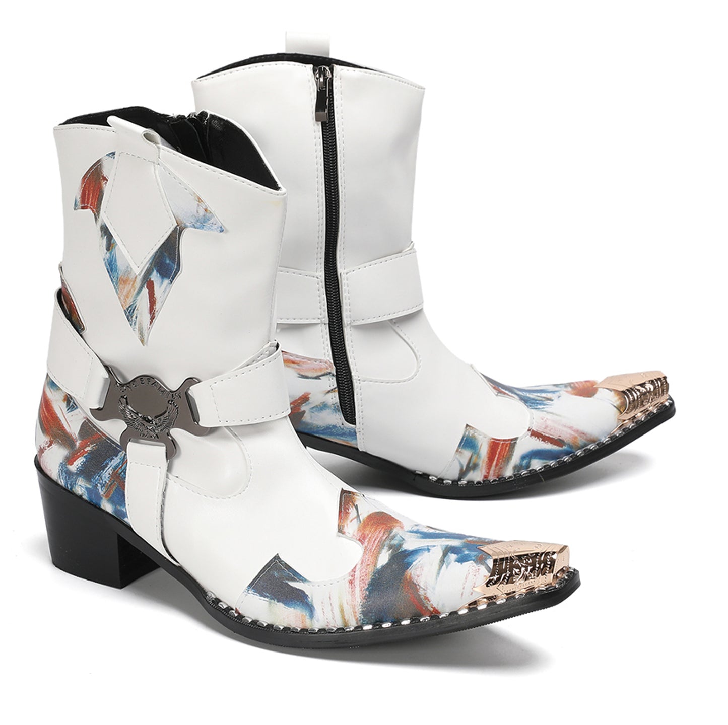 Mens Top-Grain Leather High Top Western Cowboy Boots