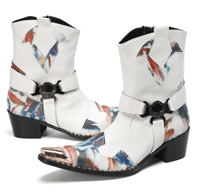Mens Top-Grain Leather High Top Western Cowboy Boots