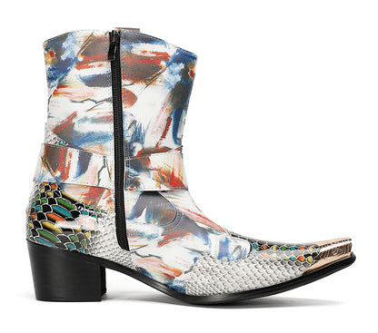 Mens Top-Grain Leather High Top Western Cowboy Boots