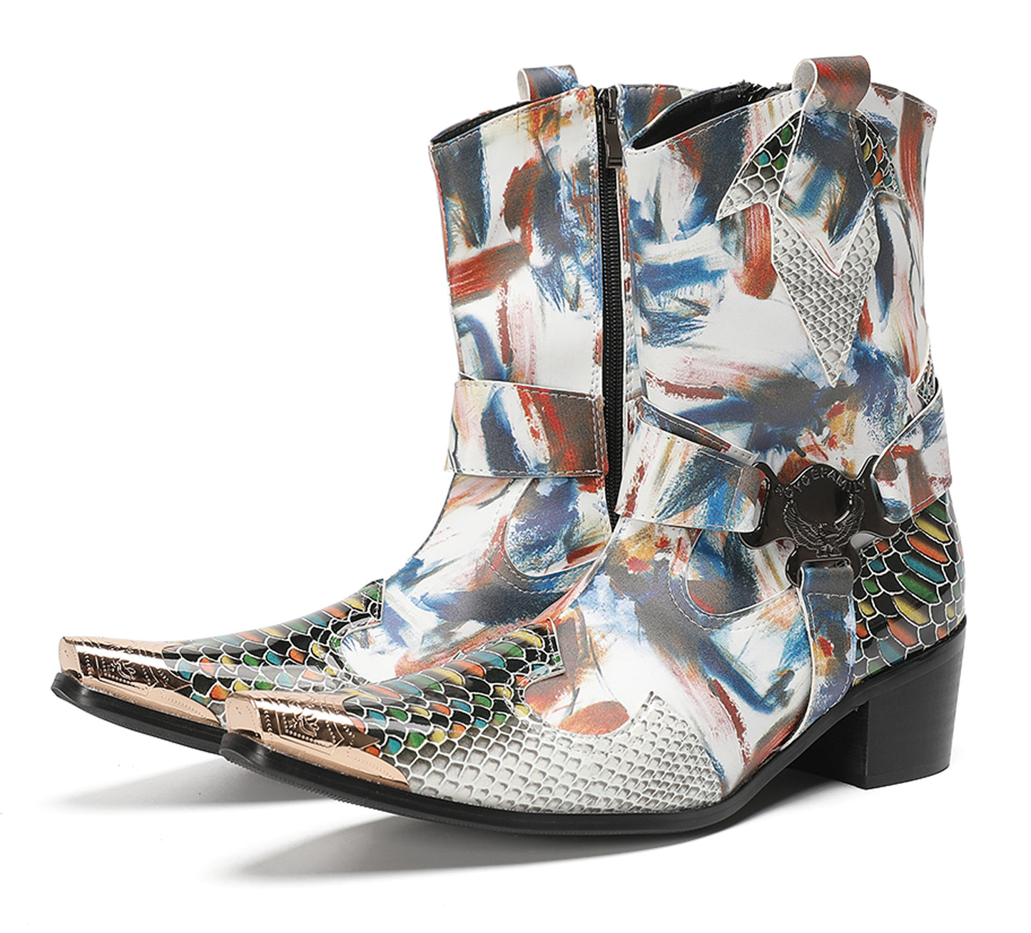 Mens Top-Grain Leather High Top Western Cowboy Boots
