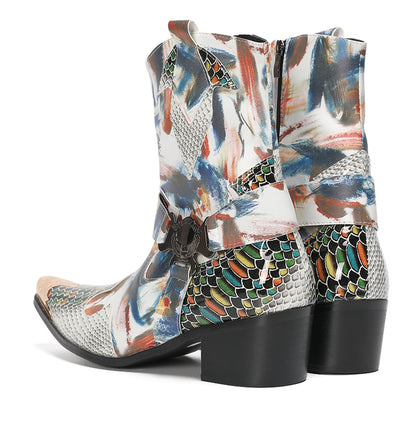 Mens Top-Grain Leather High Top Western Cowboy Boots