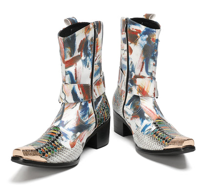 Mens Top-Grain Leather High Top Western Cowboy Boots