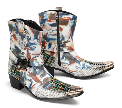 Mens Top-Grain Leather High Top Western Cowboy Boots