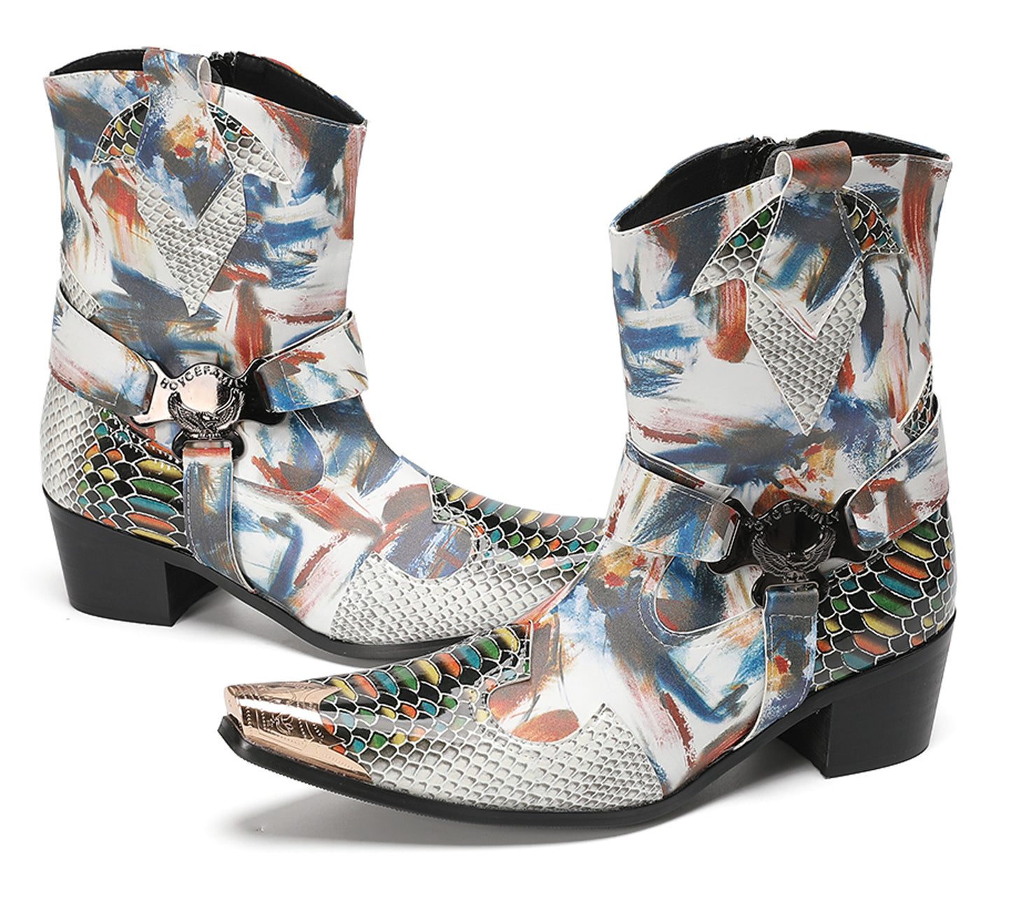 Mens Top-Grain Leather High Top Western Cowboy Boots