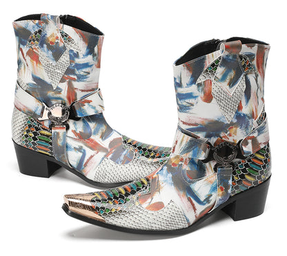 Mens Top-Grain Leather High Top Western Cowboy Boots