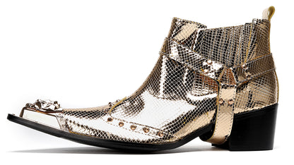 Mens Genuine Leather Pull Up Belt Buckle Metal Tip Ankle Western Boots
