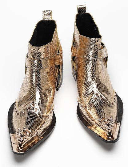 Mens Genuine Leather Pull Up Belt Buckle Metal Tip Ankle Western Boots