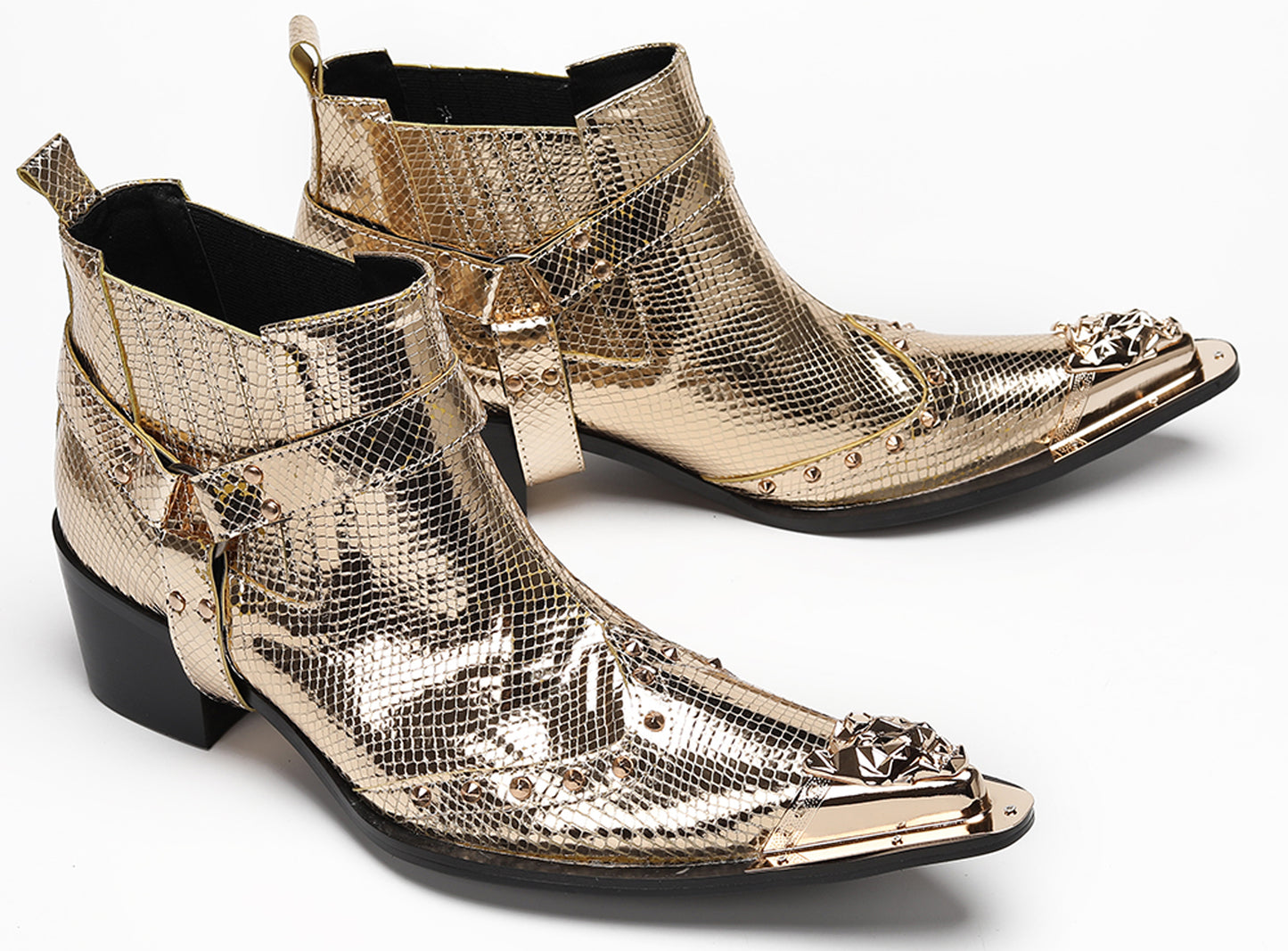 Mens Genuine Leather Pull Up Belt Buckle Metal Tip Ankle Western Boots