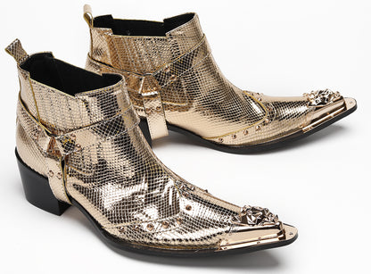 Mens Genuine Leather Pull Up Belt Buckle Metal Tip Ankle Western Boots