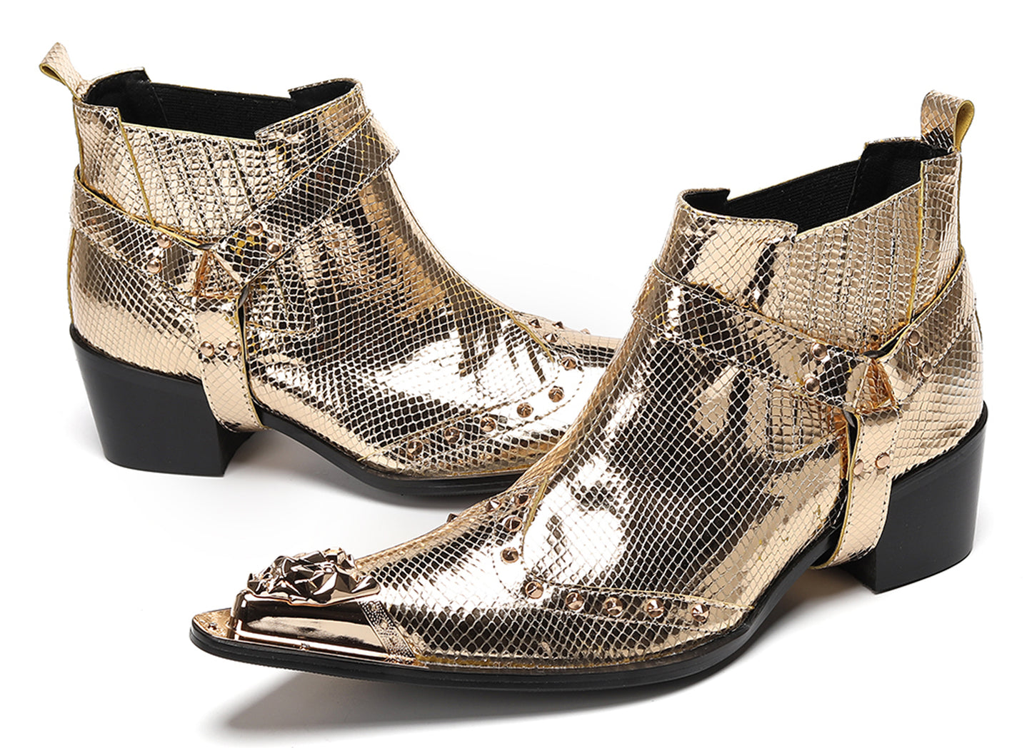 Mens Genuine Leather Pull Up Belt Buckle Metal Tip Ankle Western Boots
