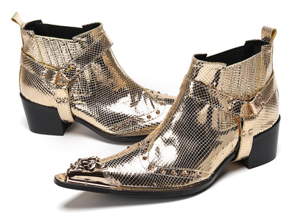 Mens Genuine Leather Pull Up Belt Buckle Metal Tip Ankle Western Boots