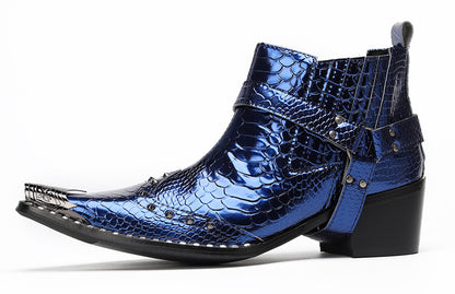 Mens Genuine Leather Pull Up Belt Buckle Metal Tip Ankle Western Boots