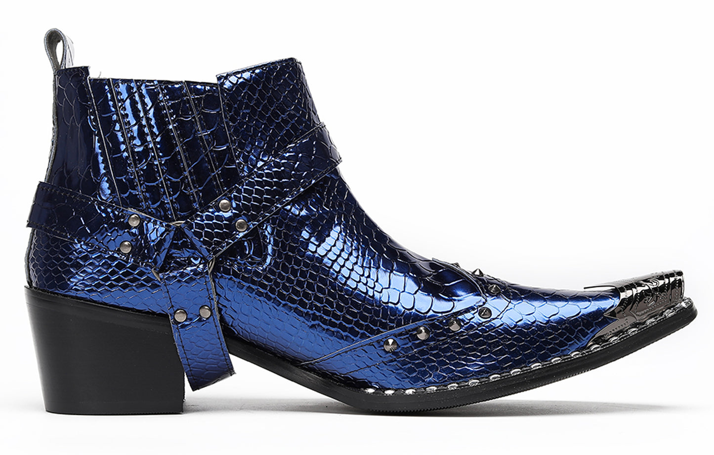 Mens Genuine Leather Pull Up Belt Buckle Metal Tip Ankle Western Boots