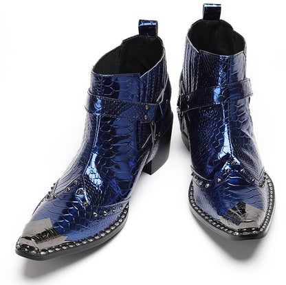 Mens Genuine Leather Pull Up Belt Buckle Metal Tip Ankle Western Boots