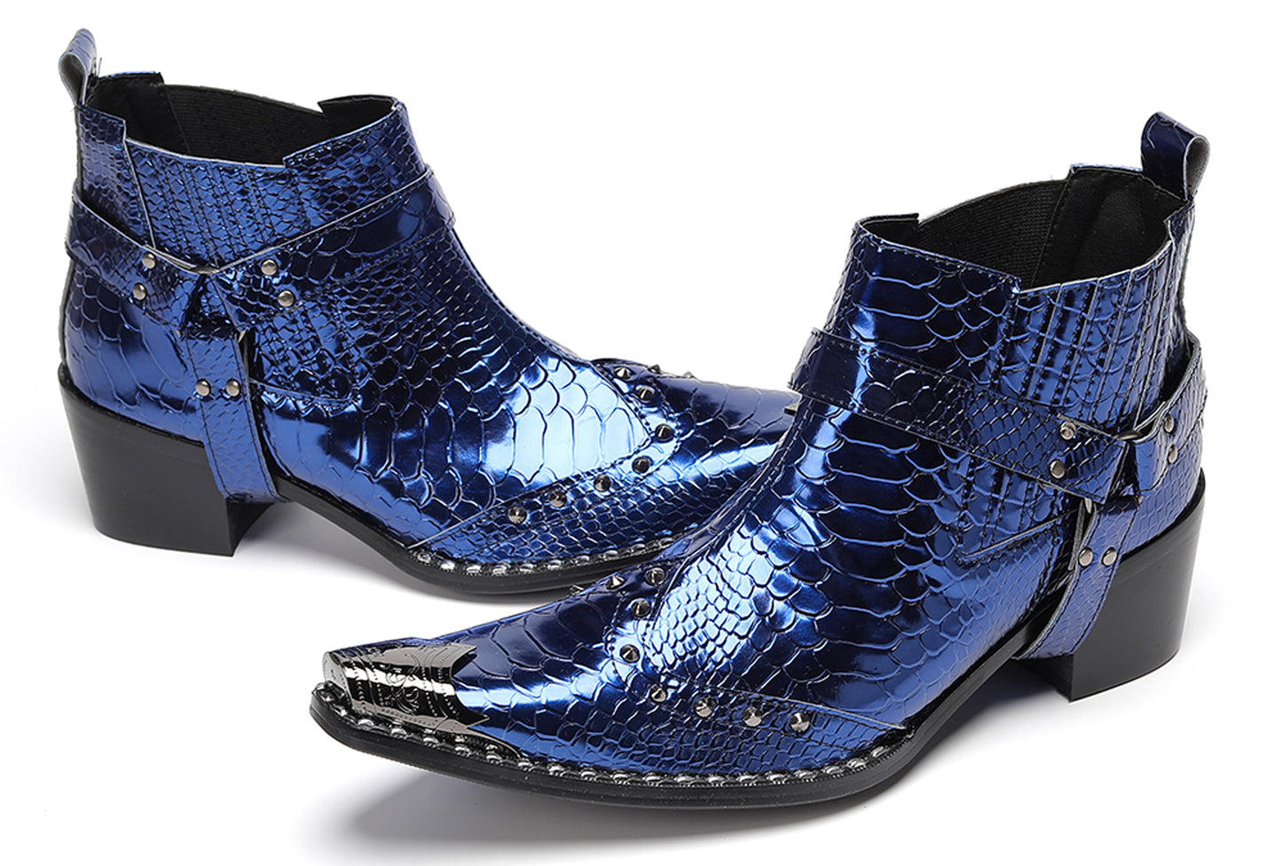 Mens Genuine Leather Pull Up Belt Buckle Metal Tip Ankle Western Boots