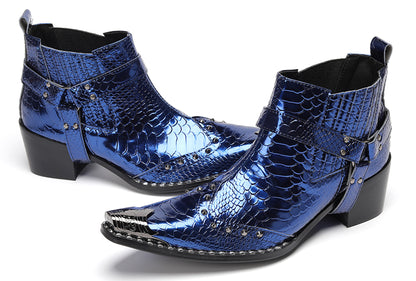 Mens Genuine Leather Pull Up Belt Buckle Metal Tip Ankle Western Boots