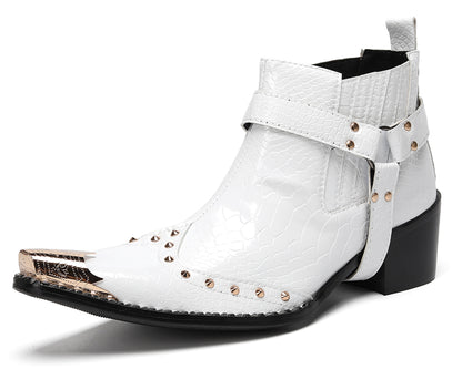 Mens Genuine Leather Pull Up Belt Buckle Metal Tip Ankle Western Boots