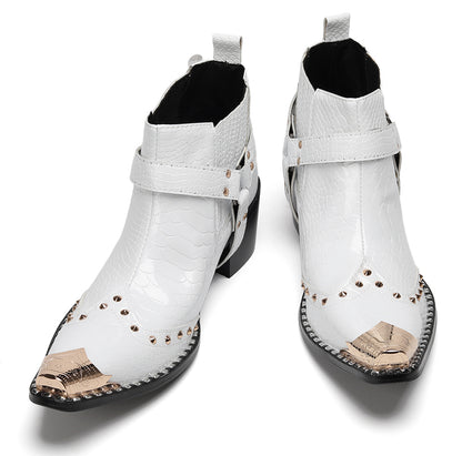 Mens Genuine Leather Pull Up Belt Buckle Metal Tip Ankle Western Boots