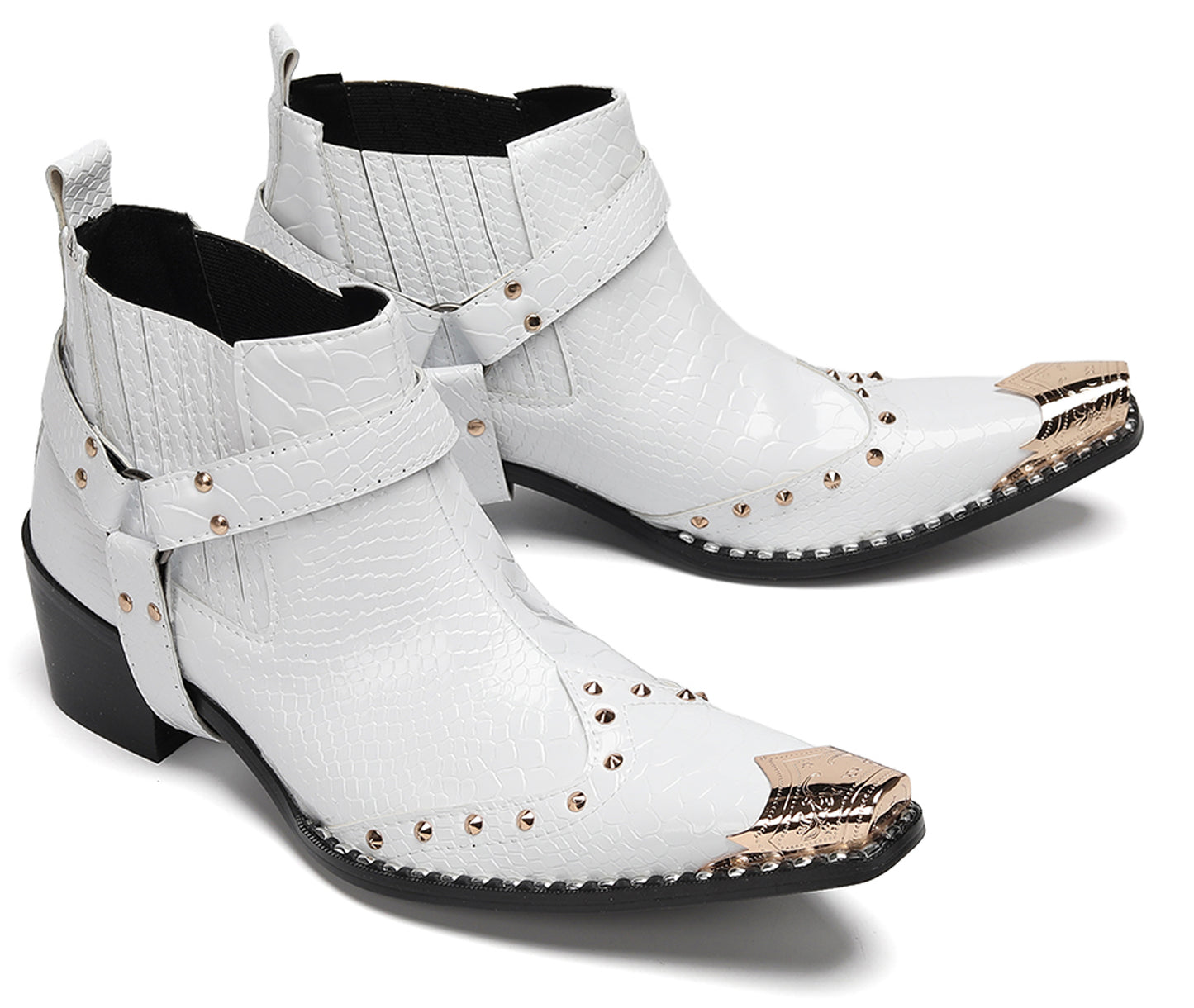 Mens Genuine Leather Pull Up Belt Buckle Metal Tip Ankle Western Boots