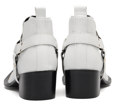 Mens Genuine Leather Pull Up Belt Buckle Metal Tip Ankle Western Boots