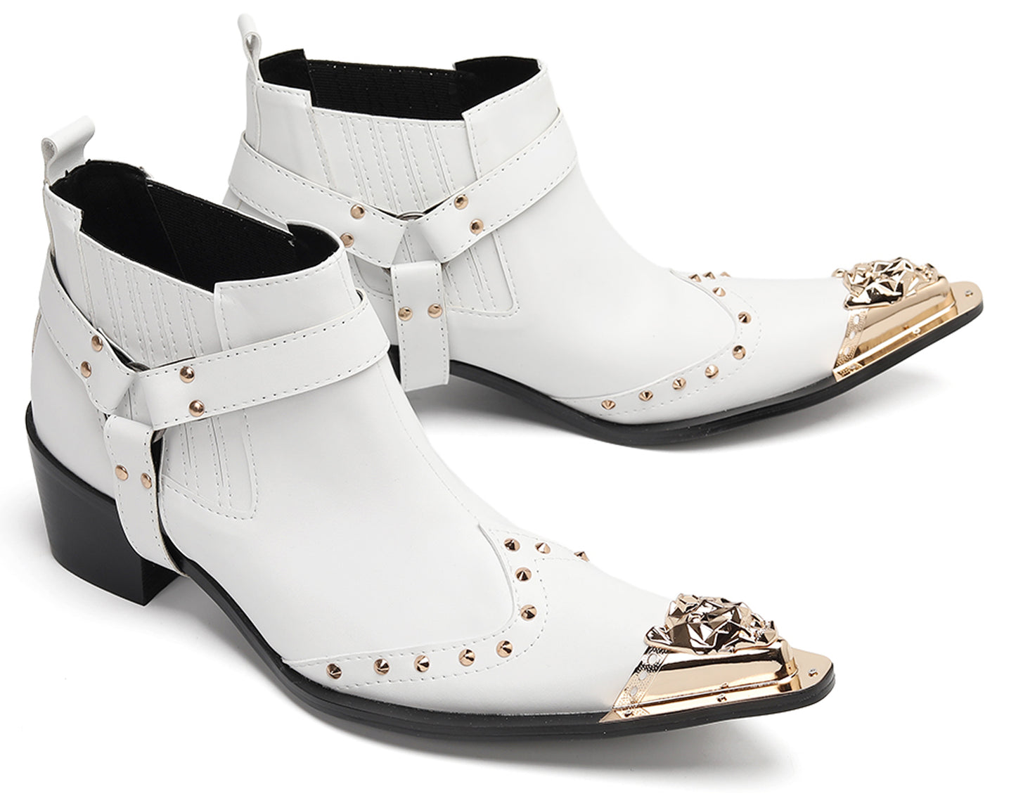 Mens Genuine Leather Pull Up Belt Buckle Metal Tip Ankle Western Boots