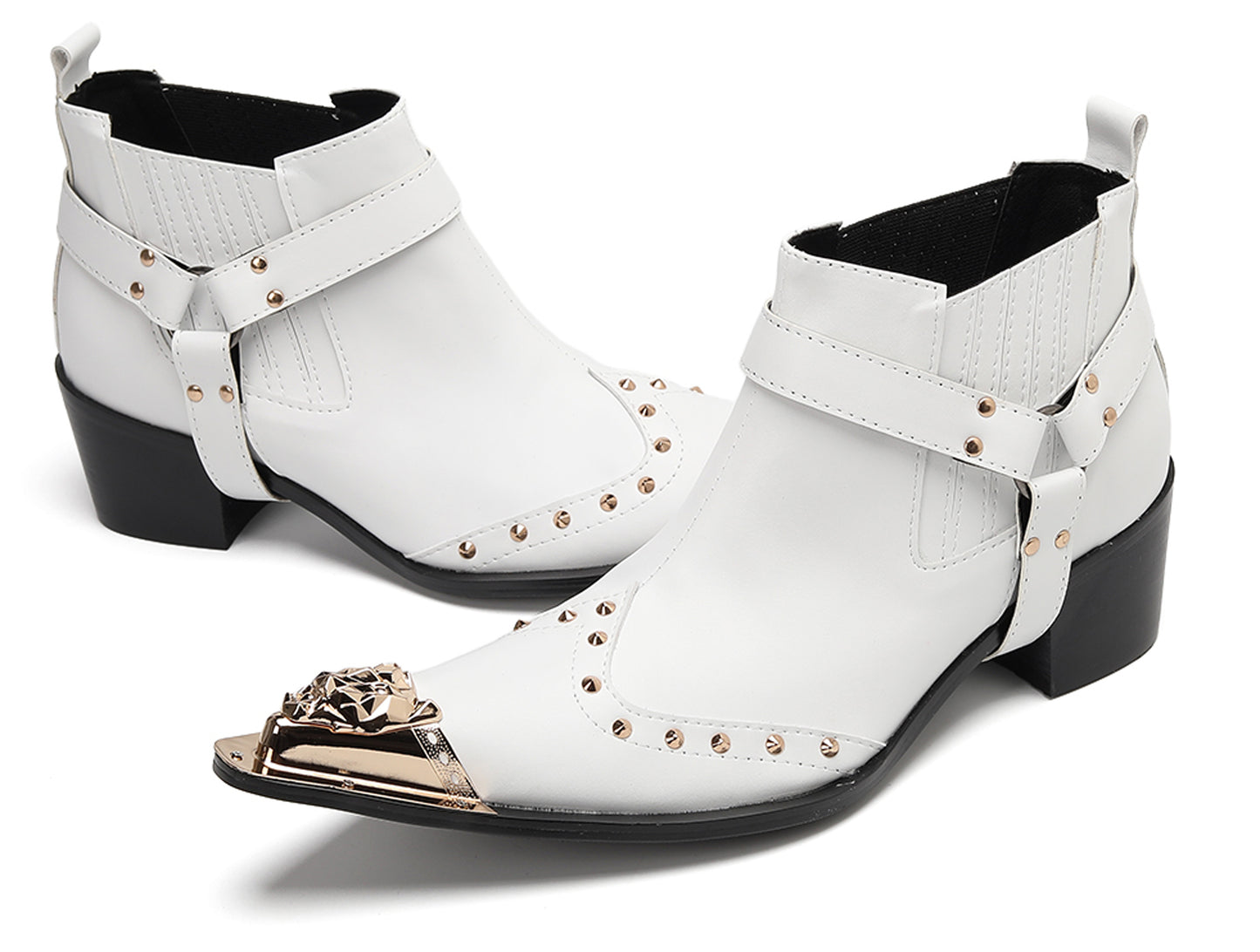 Mens Genuine Leather Pull Up Belt Buckle Metal Tip Ankle Western Boots