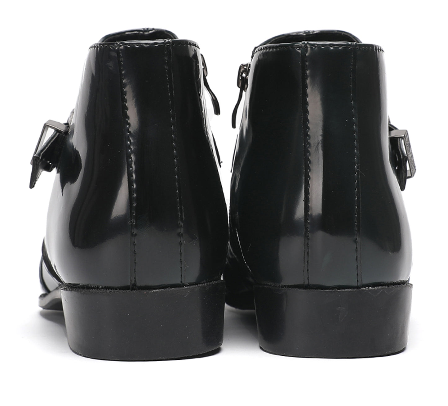 Mens Green Patent Leather Chelsea Boots with Buckle Ankle Boots