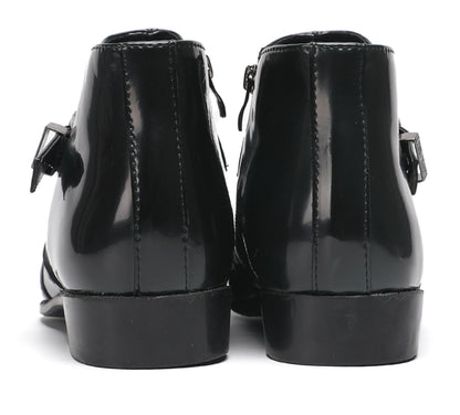 Mens Green Patent Leather Chelsea Boots with Buckle Ankle Boots