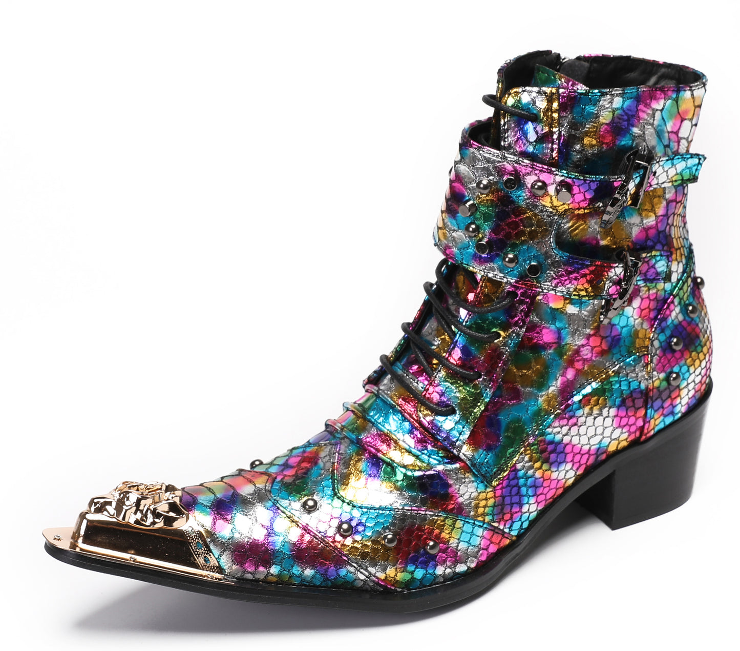 Mens Party Dress Colorful Lace Top Cowboy Western Boots