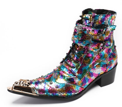 Mens Party Dress Colorful Lace Top Cowboy Western Boots