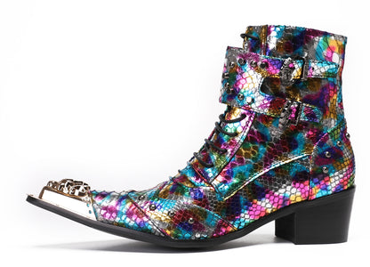 Mens Party Dress Colorful Lace Top Cowboy Western Boots