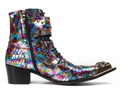 Mens Party Dress Colorful Lace Top Cowboy Western Boots
