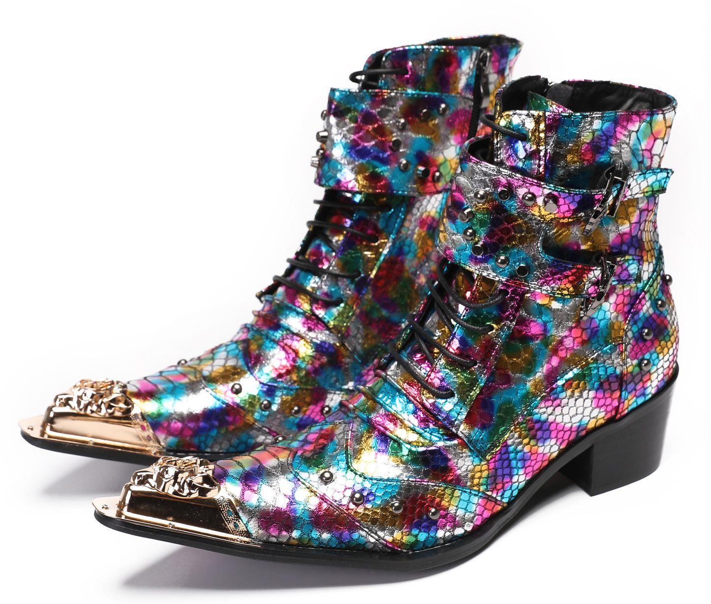 Mens Party Dress Colorful Lace Top Cowboy Western Boots