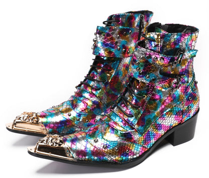 Mens Party Dress Colorful Lace Top Cowboy Western Boots