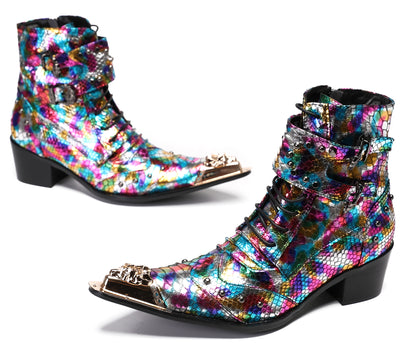 Mens Party Dress Colorful Lace Top Cowboy Western Boots