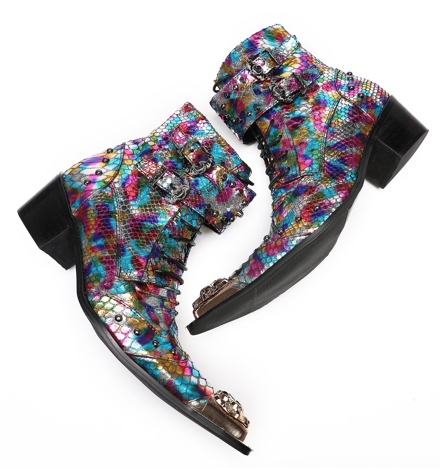 Mens Party Dress Colorful Lace Top Cowboy Western Boots