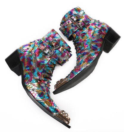 Mens Party Dress Colorful Lace Top Cowboy Western Boots