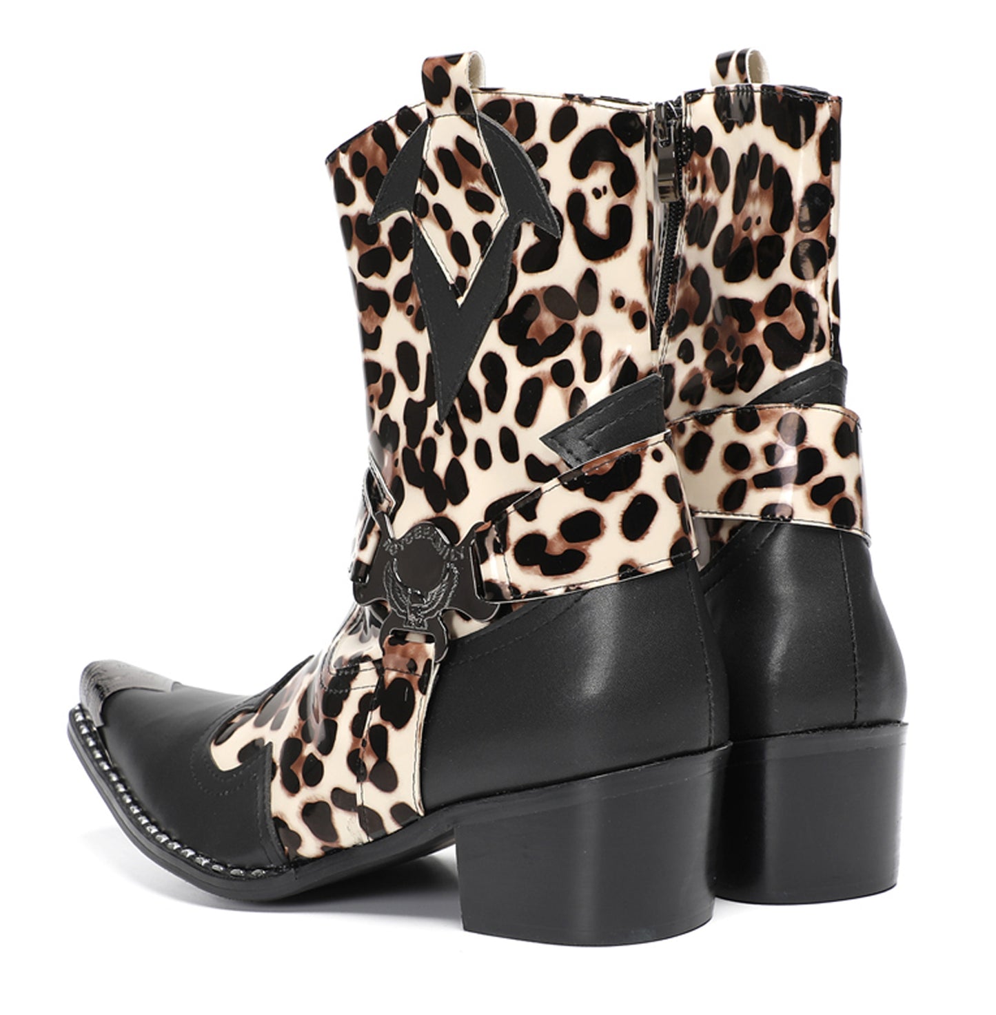Mens Leopard Print Harness Riding Cowboy Western Boots