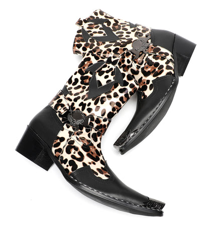 Mens Leopard Print Harness Riding Cowboy Western Boots