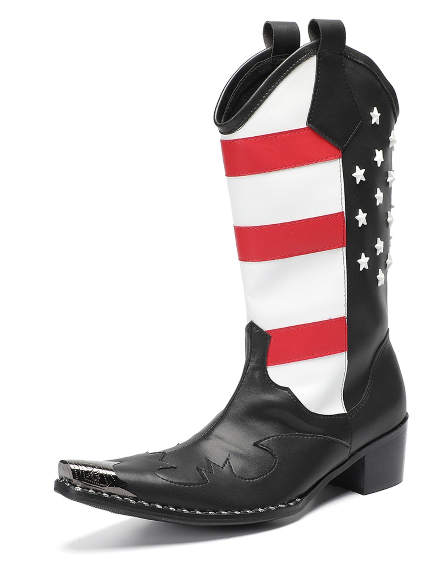 Mens American Flag Pull-On Mid-Calf Western Cowboy Boots