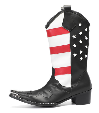 Mens American Flag Pull-On Mid-Calf Western Cowboy Boots