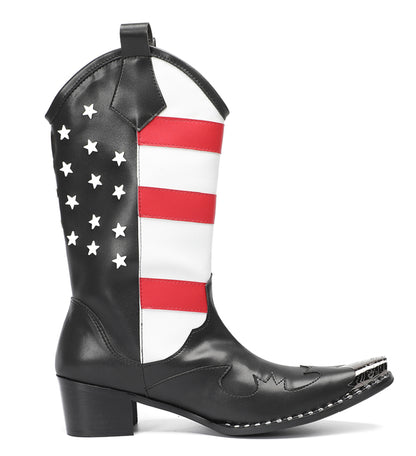 Mens American Flag Pull-On Mid-Calf Western Cowboy Boots