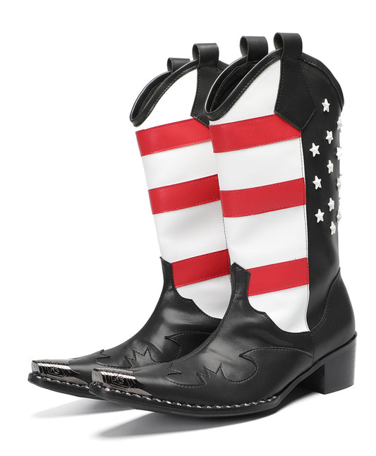 Mens American Flag Pull-On Mid-Calf Western Cowboy Boots