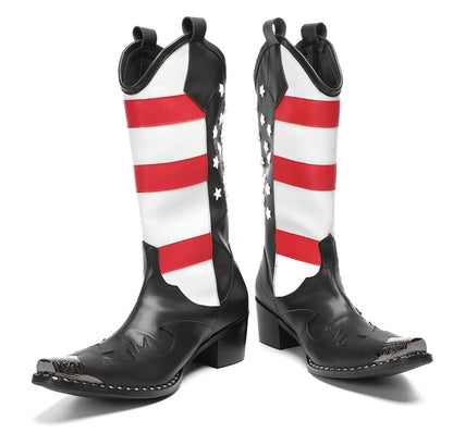 Mens American Flag Pull-On Mid-Calf Western Cowboy Boots