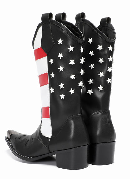 Mens American Flag Pull-On Mid-Calf Western Cowboy Boots