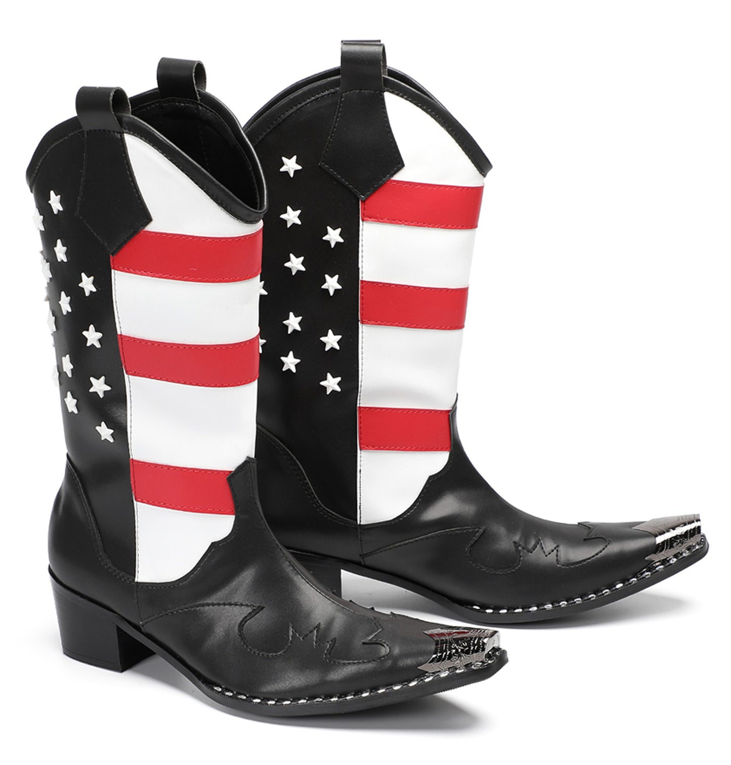 Mens American Flag Pull-On Mid-Calf Western Cowboy Boots