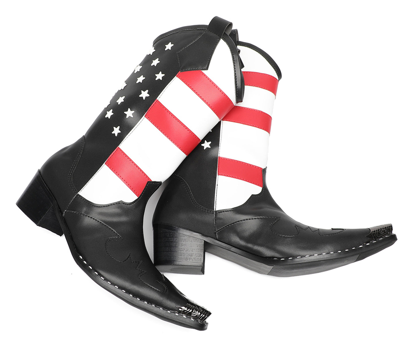 Mens American Flag Pull-On Mid-Calf Western Cowboy Boots