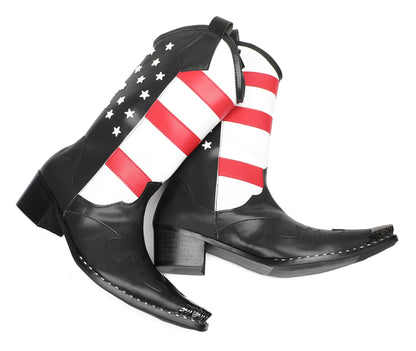 Mens American Flag Pull-On Mid-Calf Western Cowboy Boots